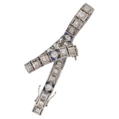 Art Deco Diamond and Sapphire Tennis Bracelet in Platinum