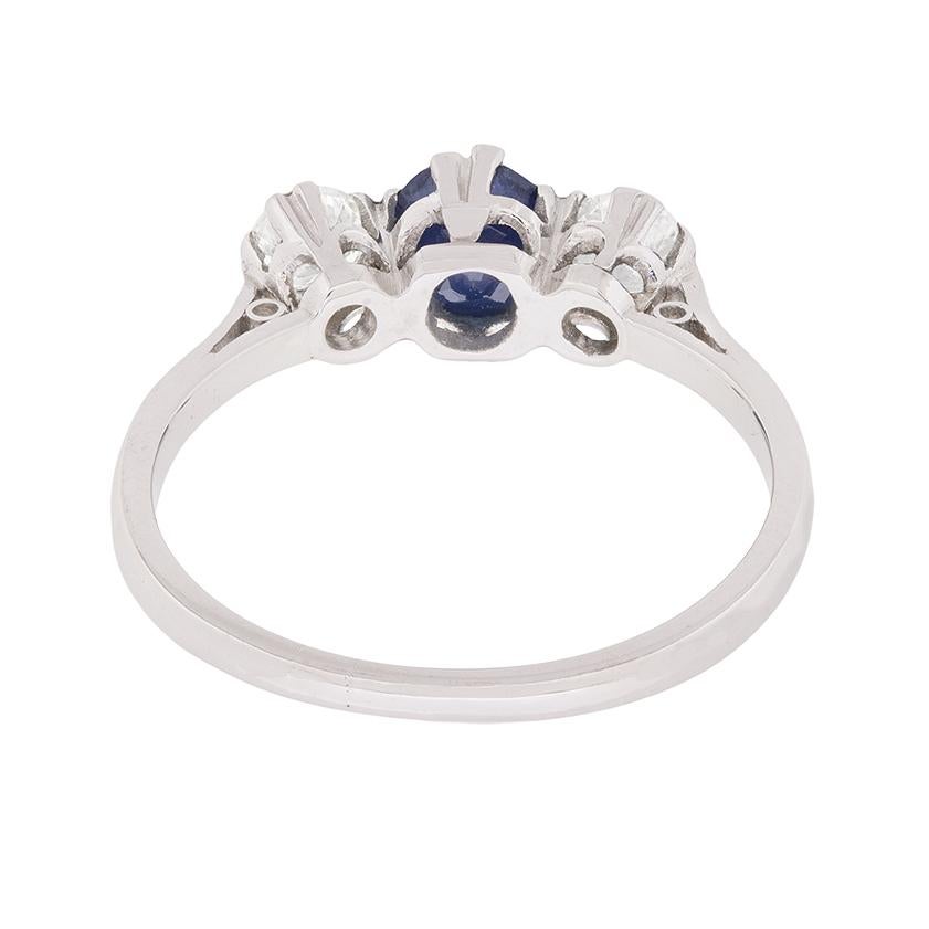 Women's or Men's Art Deco Diamond and Sapphire Three-Stone Ring, circa 1930s