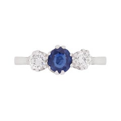 Art Deco Diamond and Sapphire Three-Stone Ring, circa 1930s