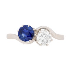 Art Deco Diamond and Sapphire Twist Engagement Ring, circa 1920s