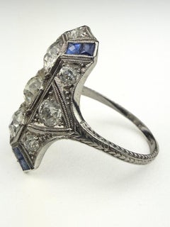 Art Deco Diamond and Sapphire Vertical Ring