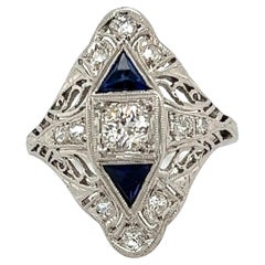 Art Deco Diamond and Sapphire Vintage Platinum Cocktail Ring