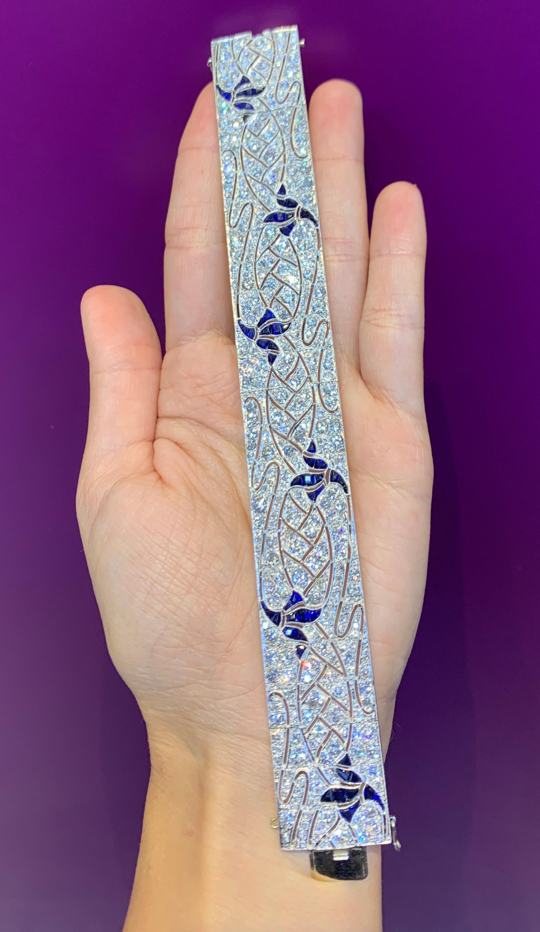 Art Deco Diamond and Synthetic Sapphire Bracelet 1