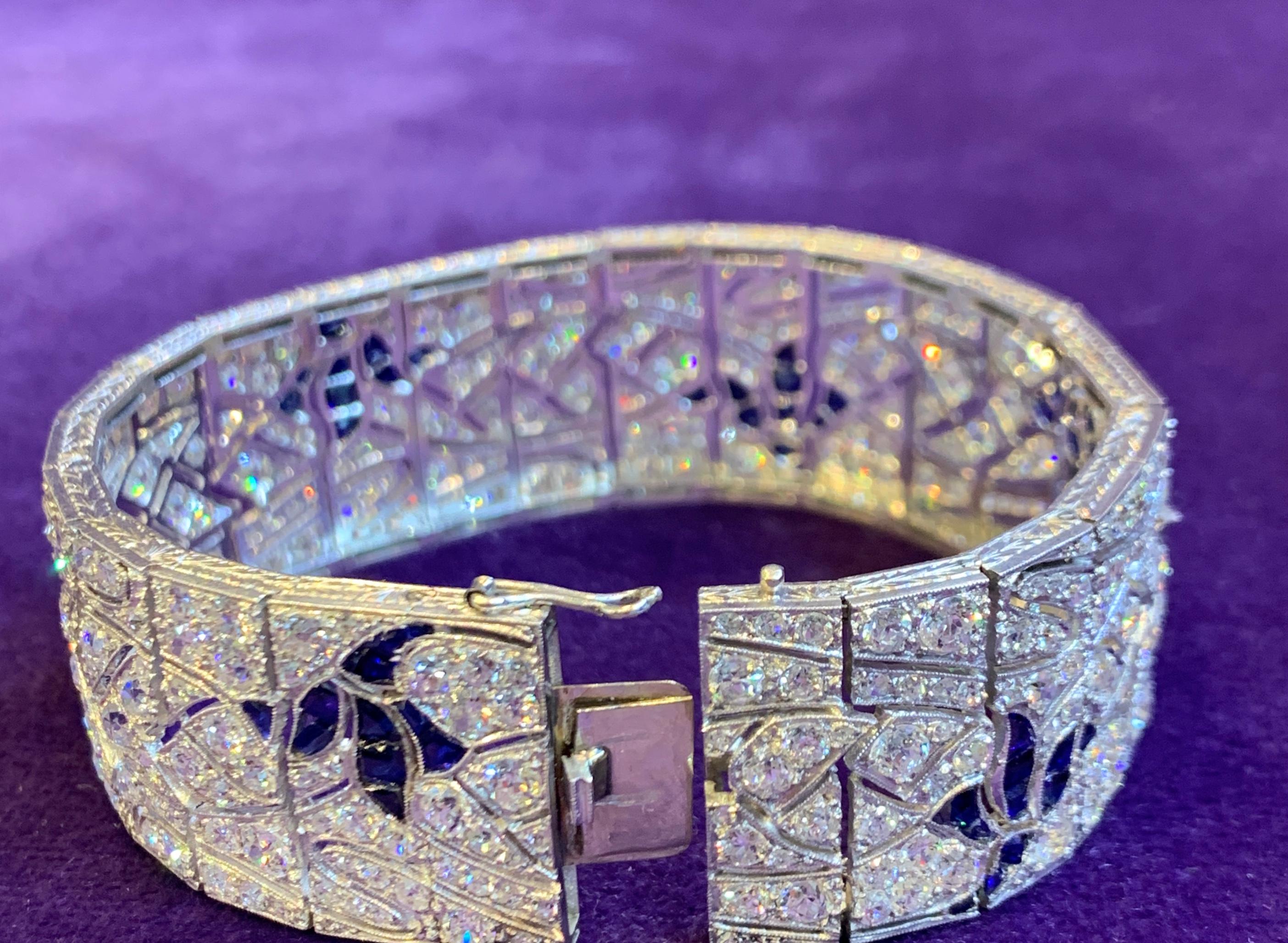 Art Deco Diamond and Synthetic Sapphire Bracelet For Sale at 1stDibs