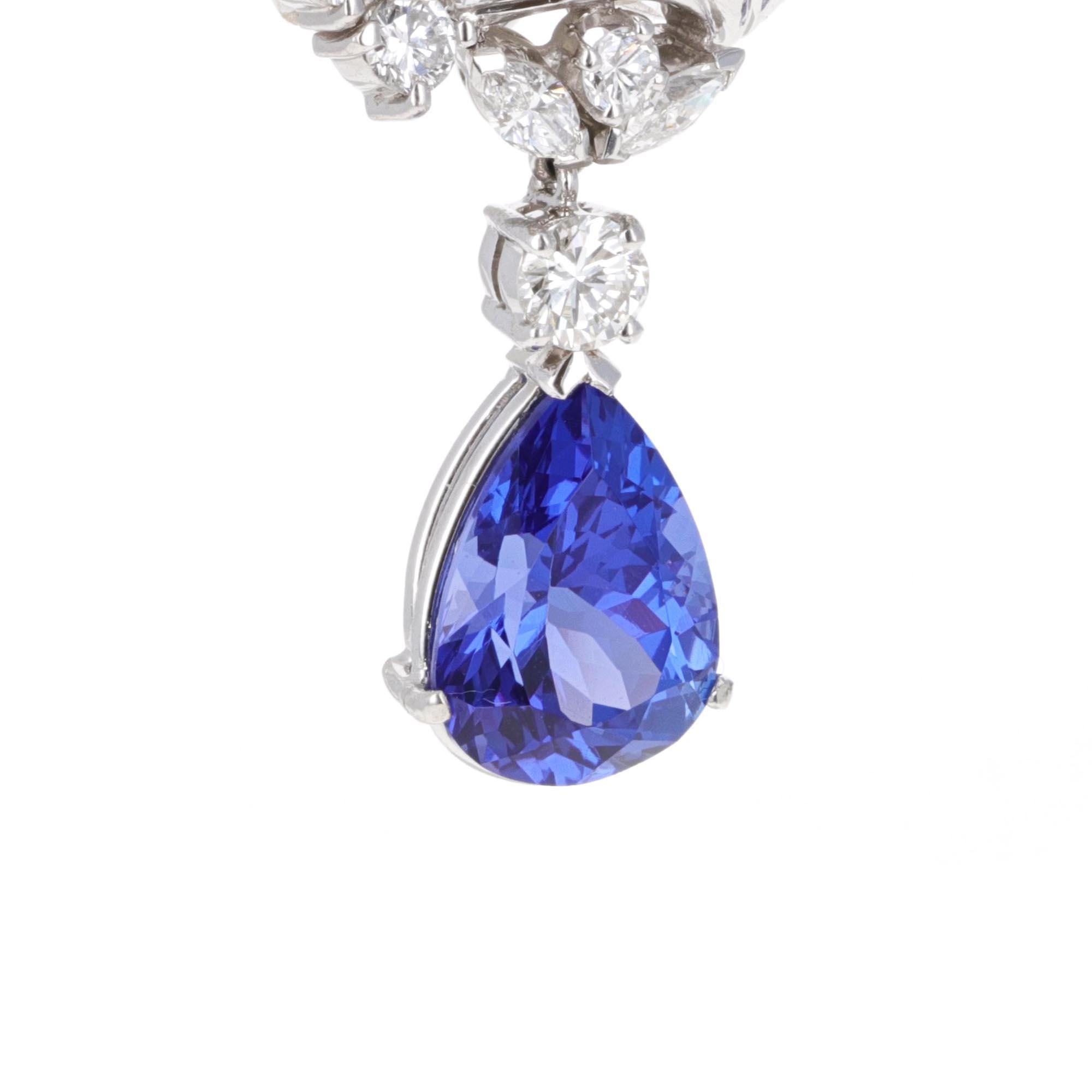 Pear Cut Art Deco Diamond and Tanzanite Clip-On Earrings