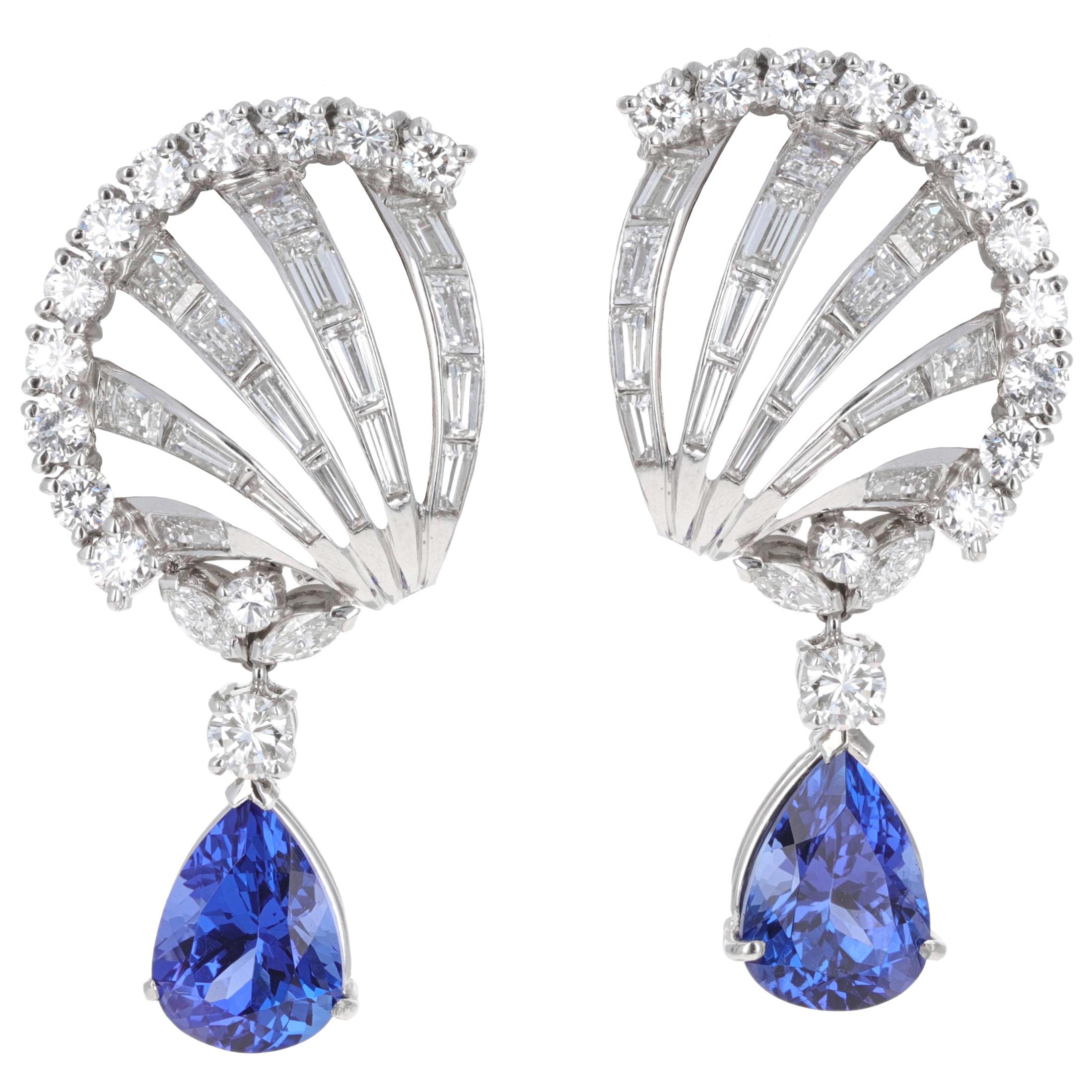 Art Deco Diamond and Tanzanite Clip-On Earrings