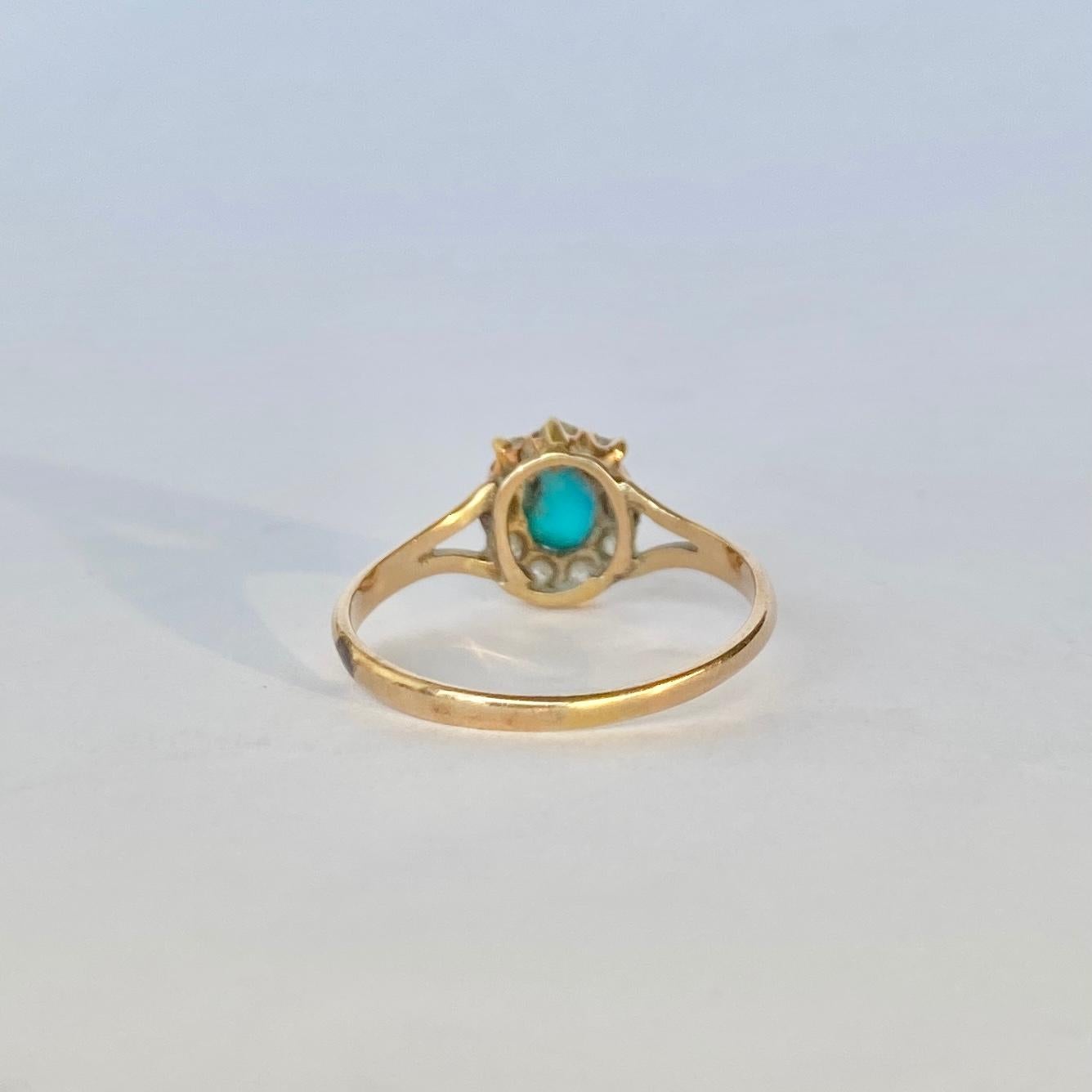 Art Deco Diamond and Turquoise 15 Carat Gold Cluster Ring In Good Condition In Chipping Campden, GB