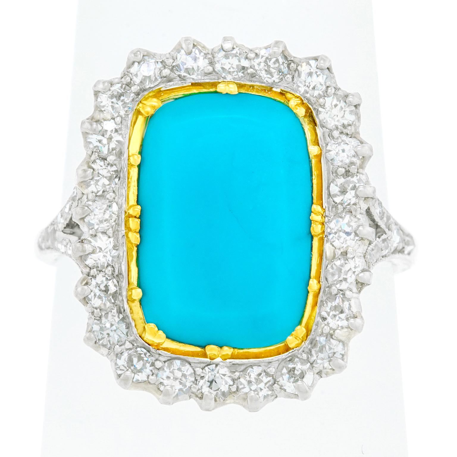 Art Deco Diamond and Turquoise-Set Platinum Ring 5