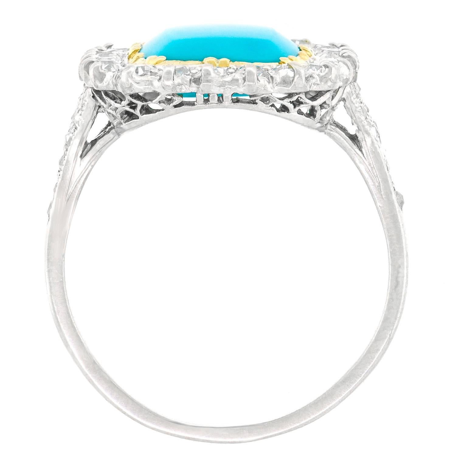 Art Deco Diamond and Turquoise-Set Platinum Ring 6