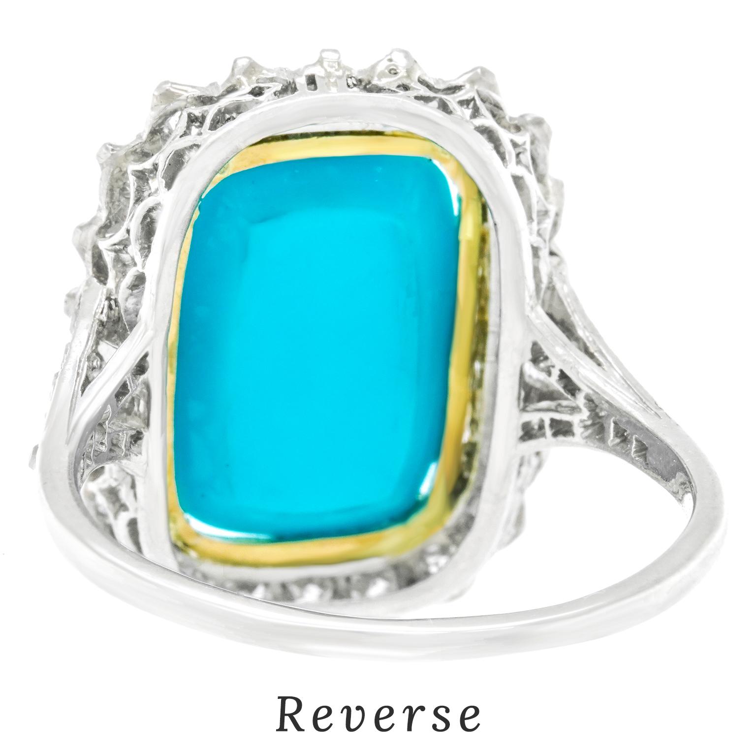 Women's or Men's Art Deco Diamond and Turquoise-Set Platinum Ring
