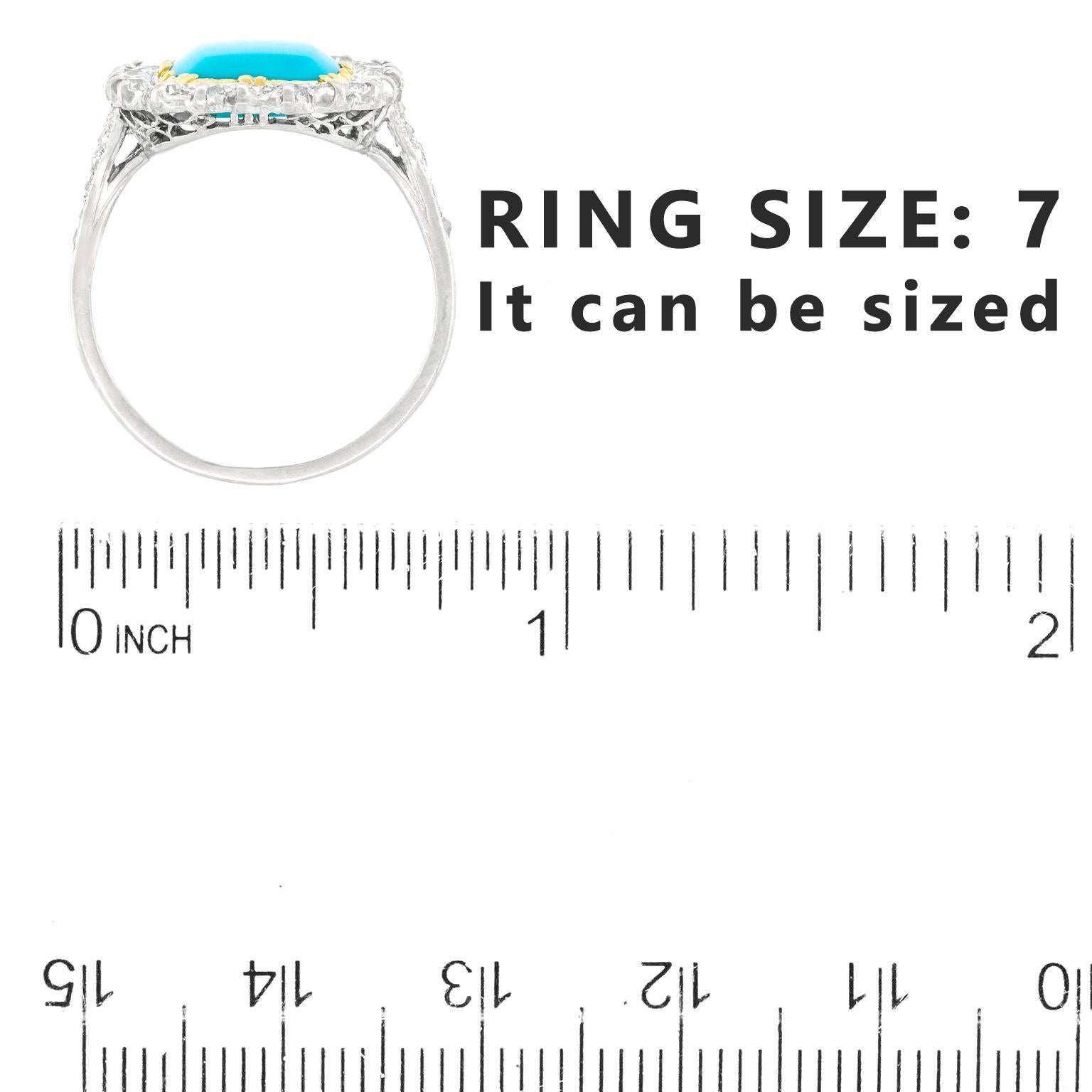 Art Deco Diamond and Turquoise-Set Platinum Ring 1