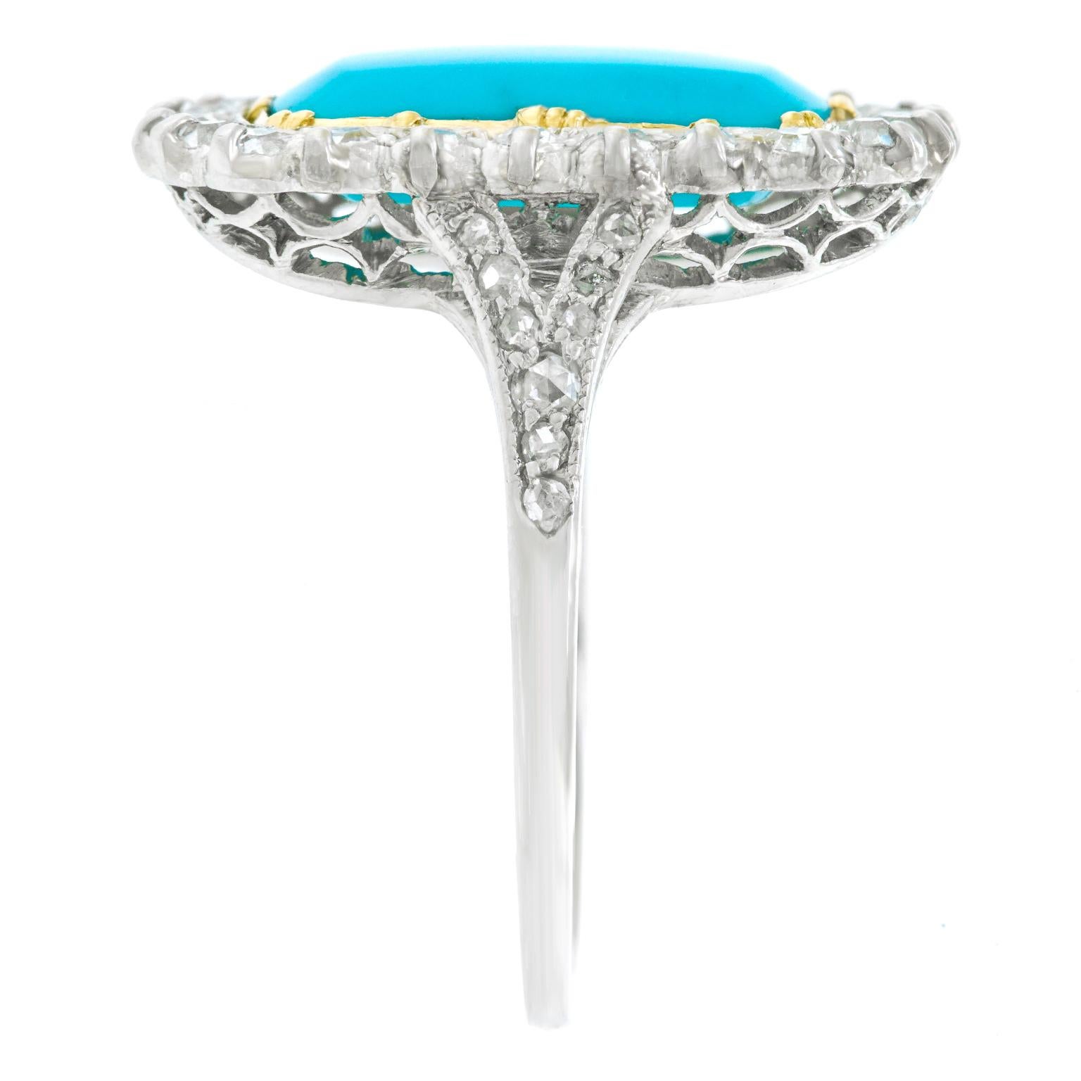 Art Deco Diamond and Turquoise-Set Platinum Ring 2