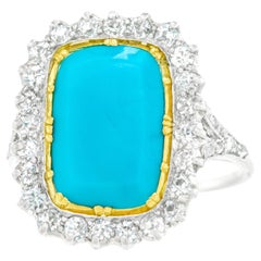Art Deco Diamond and Turquoise-Set Platinum Ring