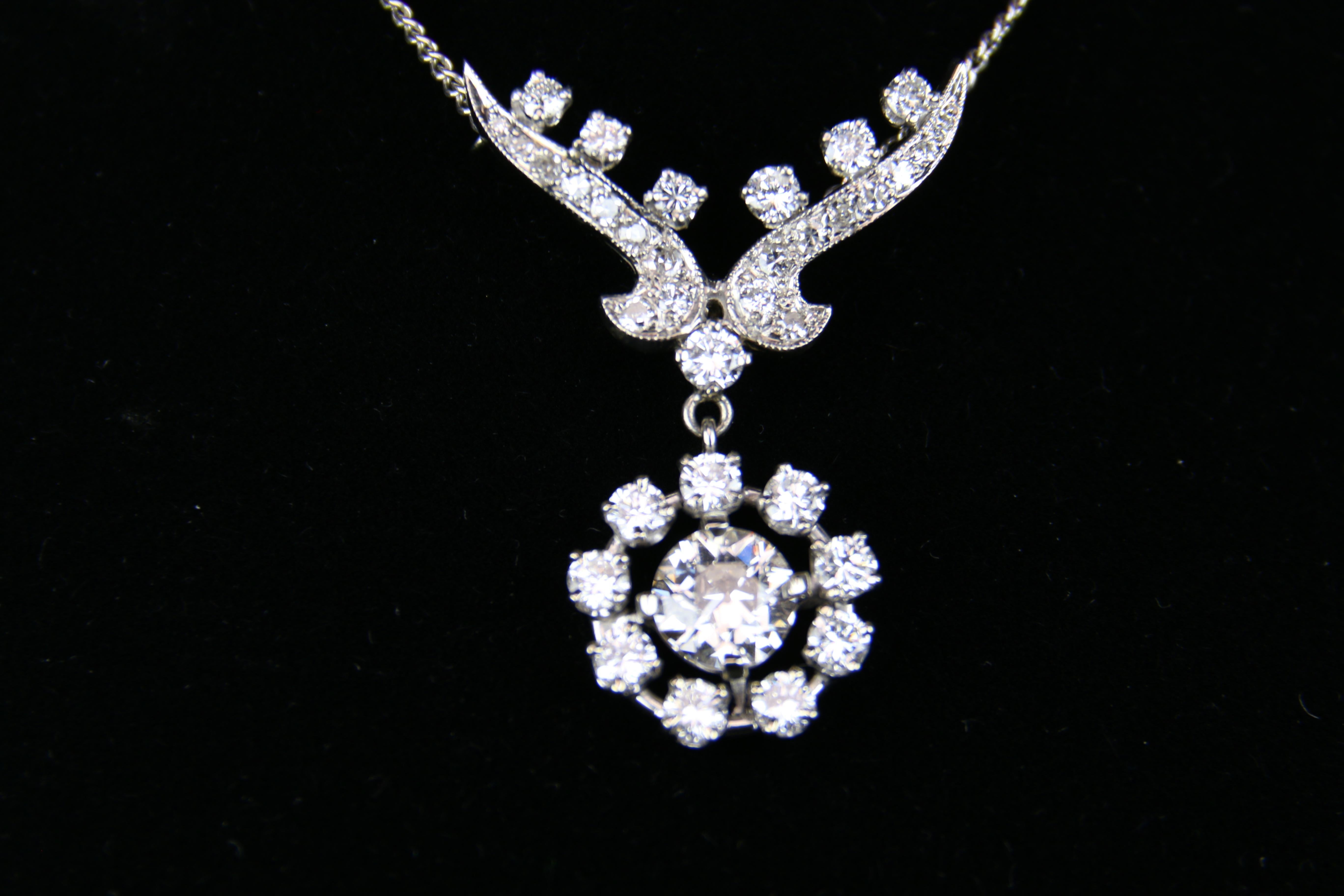 Modern Art Deco Style Diamond and White Gold Pendant For Sale