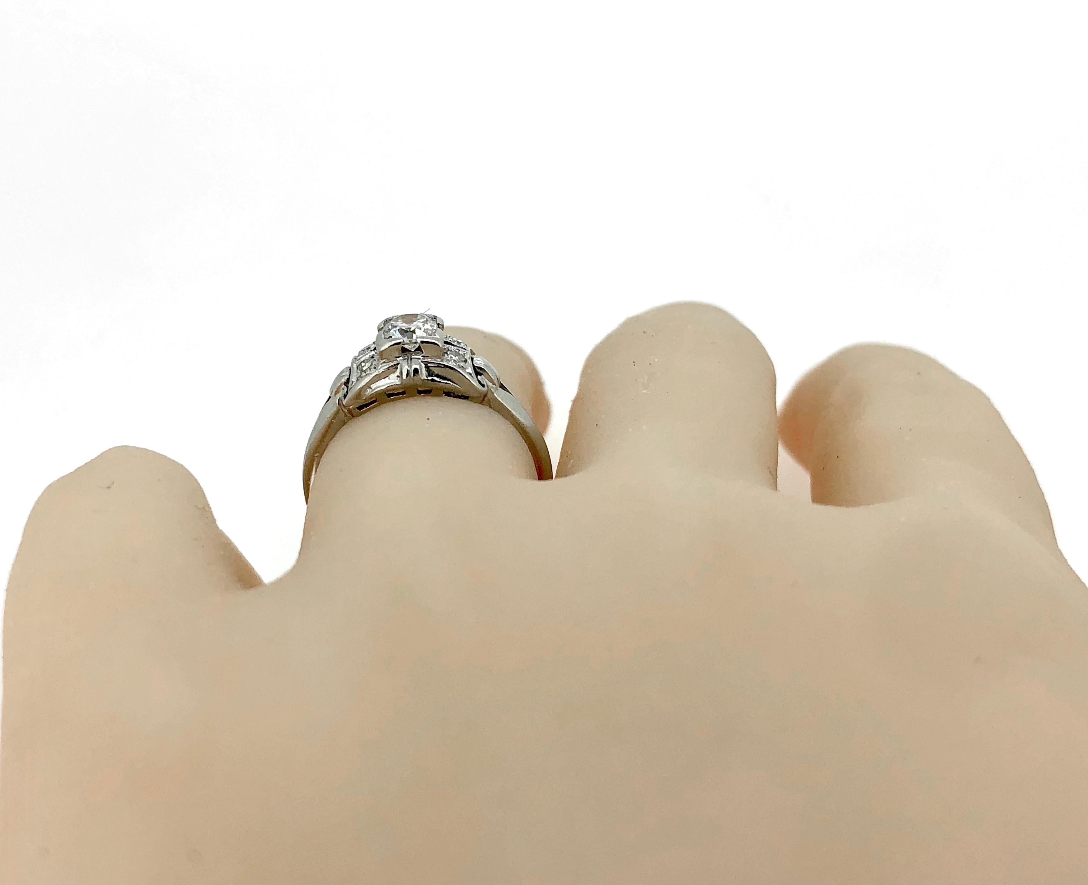 Round Cut Art Deco Diamond Antique Engagement Ring .26 Carat Platinum