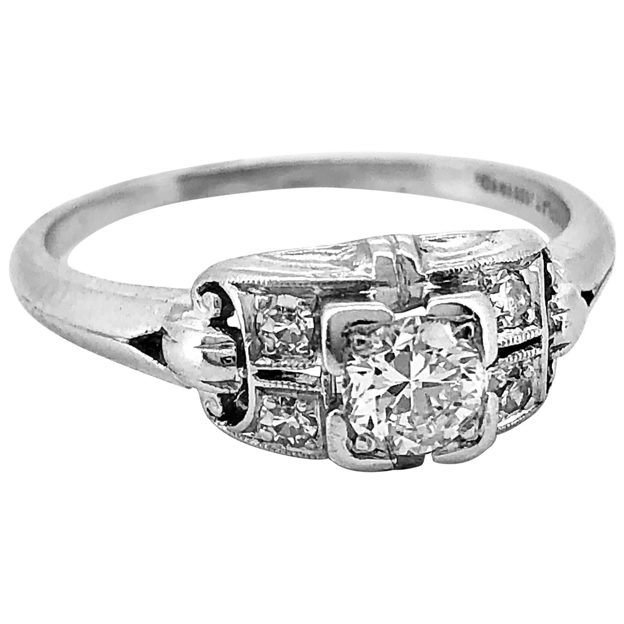 Art Deco Diamond Antique Engagement Ring .26 Carat Platinum