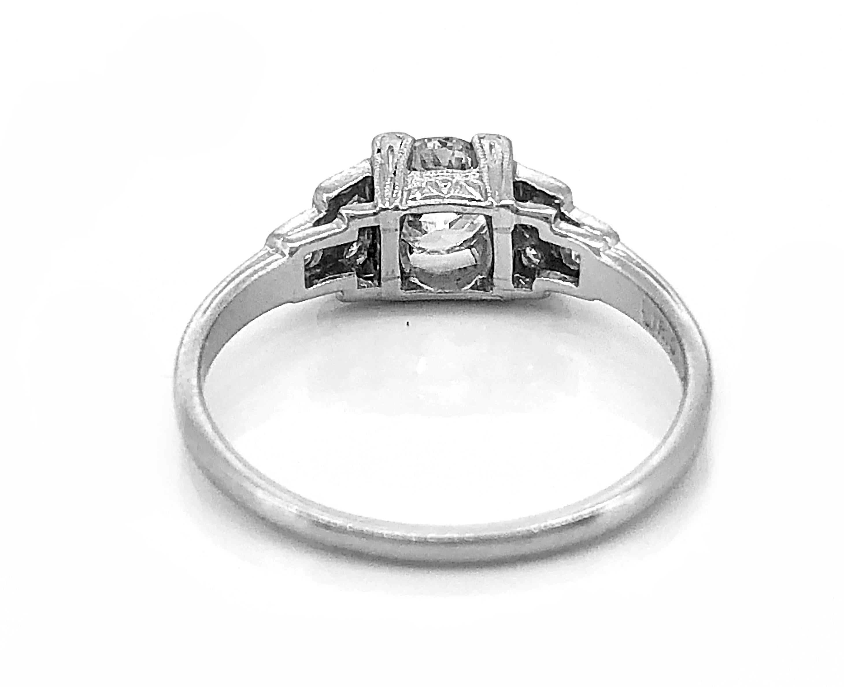 Old European Cut Art Deco Diamond Antique Engagement Ring .47 Carat Platinum Whitehouse Brothers
