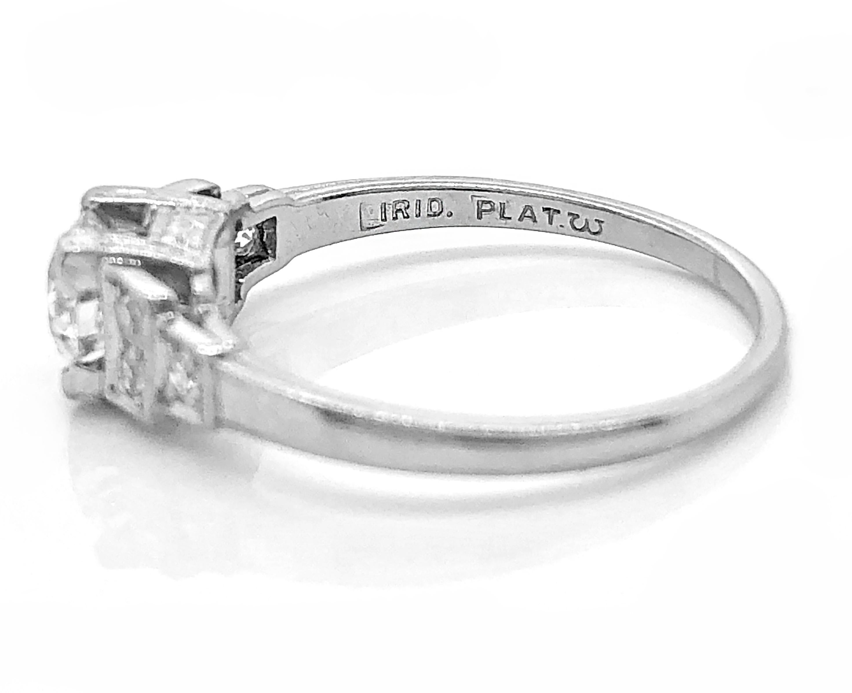 Art Deco Diamond Antique Engagement Ring .47 Carat Platinum Whitehouse Brothers In Excellent Condition In Tampa, FL