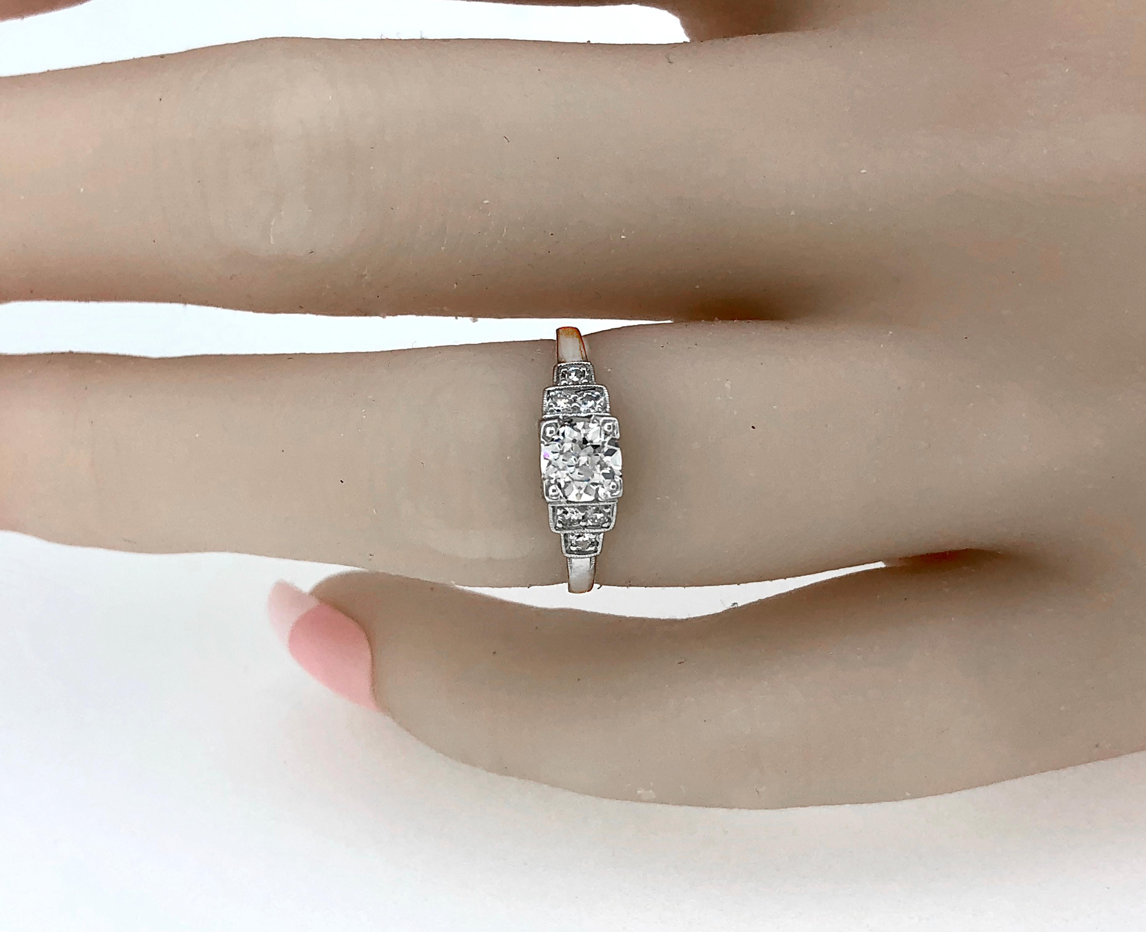 Women's Art Deco Diamond Antique Engagement Ring .47 Carat Platinum Whitehouse Brothers