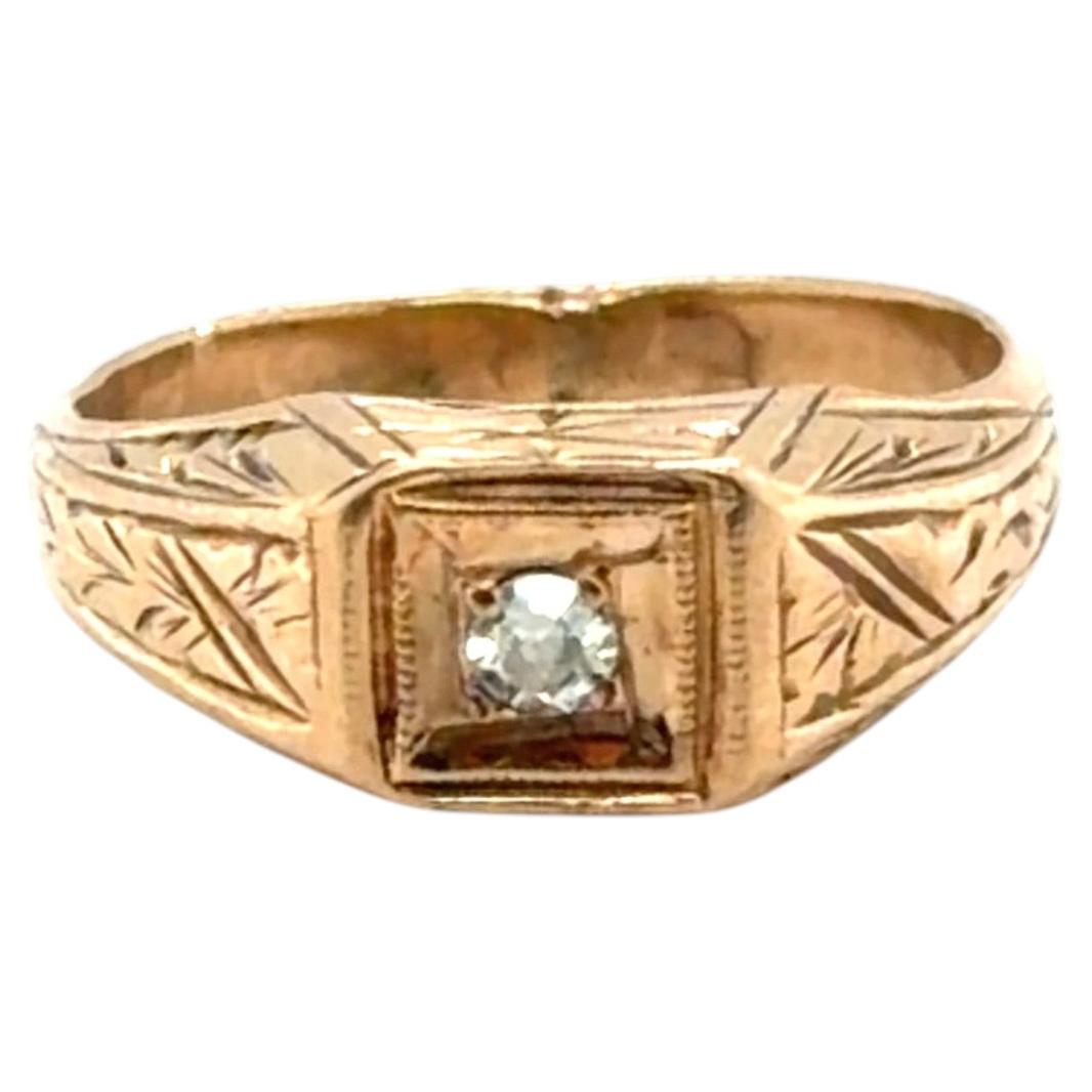 Anello da bambino con diamante Art Deco Old Cut in oro giallo 14 carati Antico Originale 1930