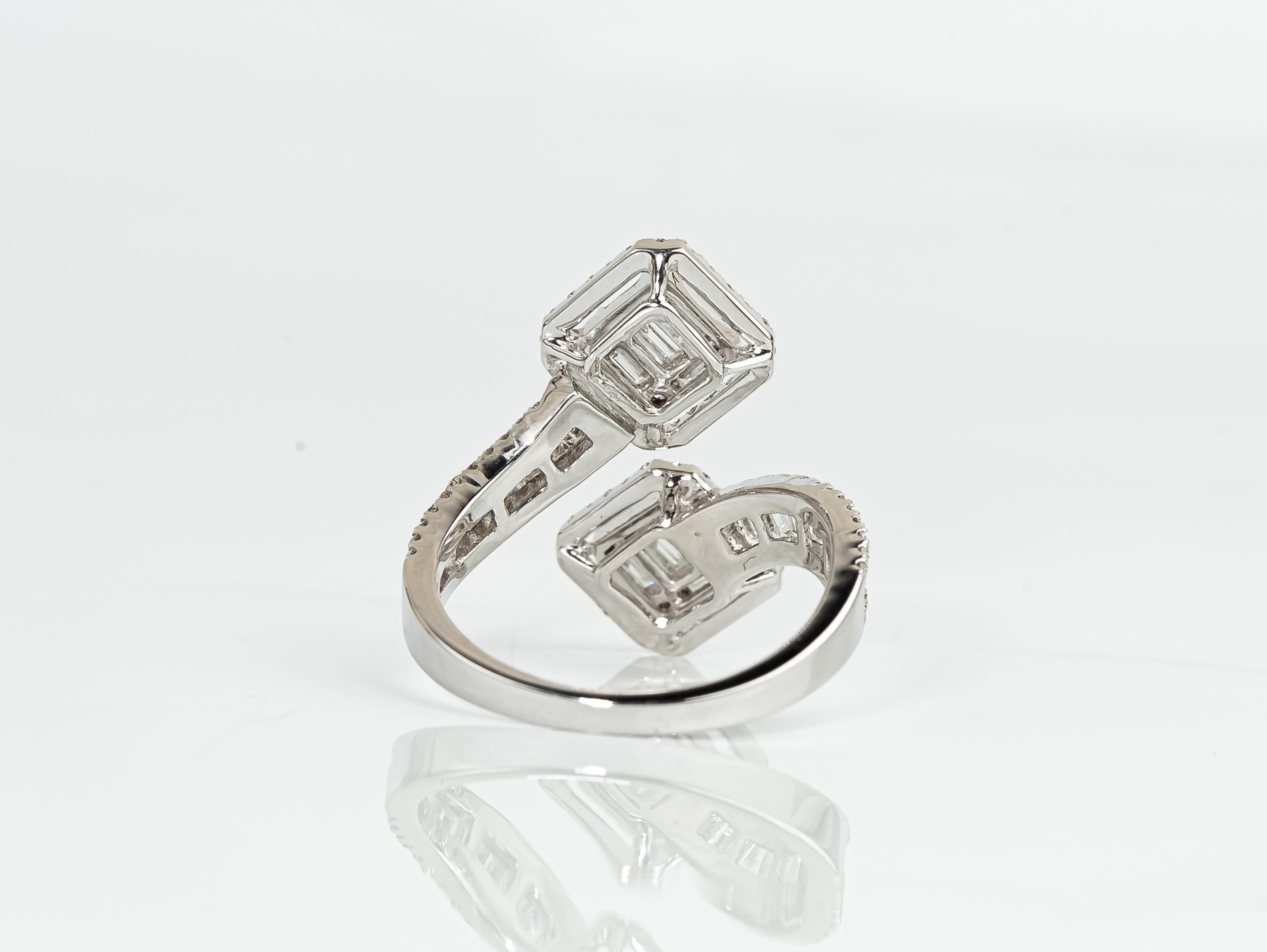 Art-Déco-Diamantring mit Baguetteschliff und Illusion, 1,2TCW F VS, natürlicher Diamant Damen im Angebot