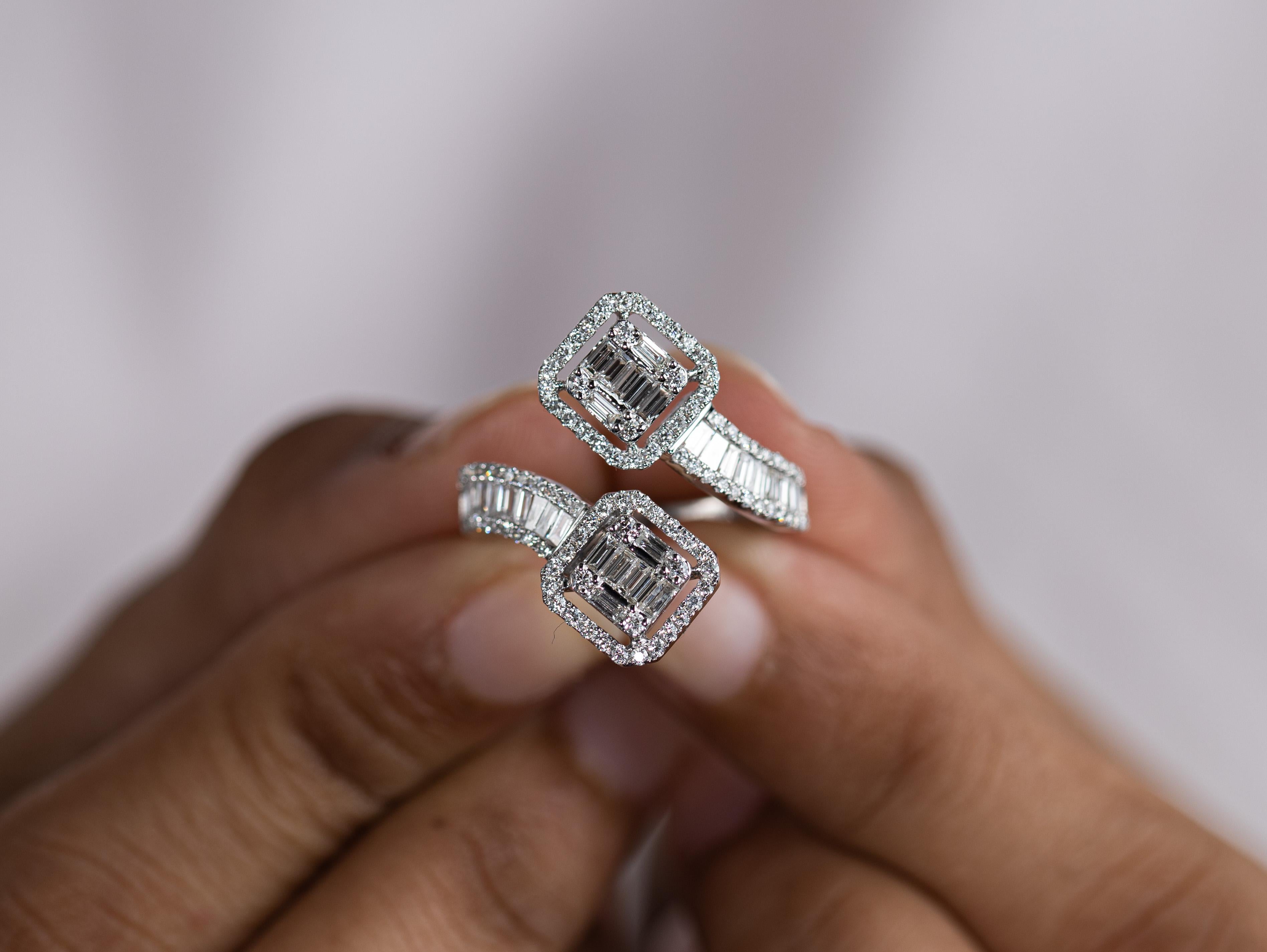 Art Deco Diamond Baguette Cut Illusion Setting, 1.2TCW F VS Natural Diamond Ring For Sale 2