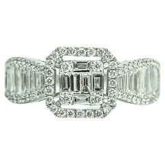 Art Deco Diamond Baguette Cut Ring Illusion Setting, 1.1 TCW F G VS Diamond Ring