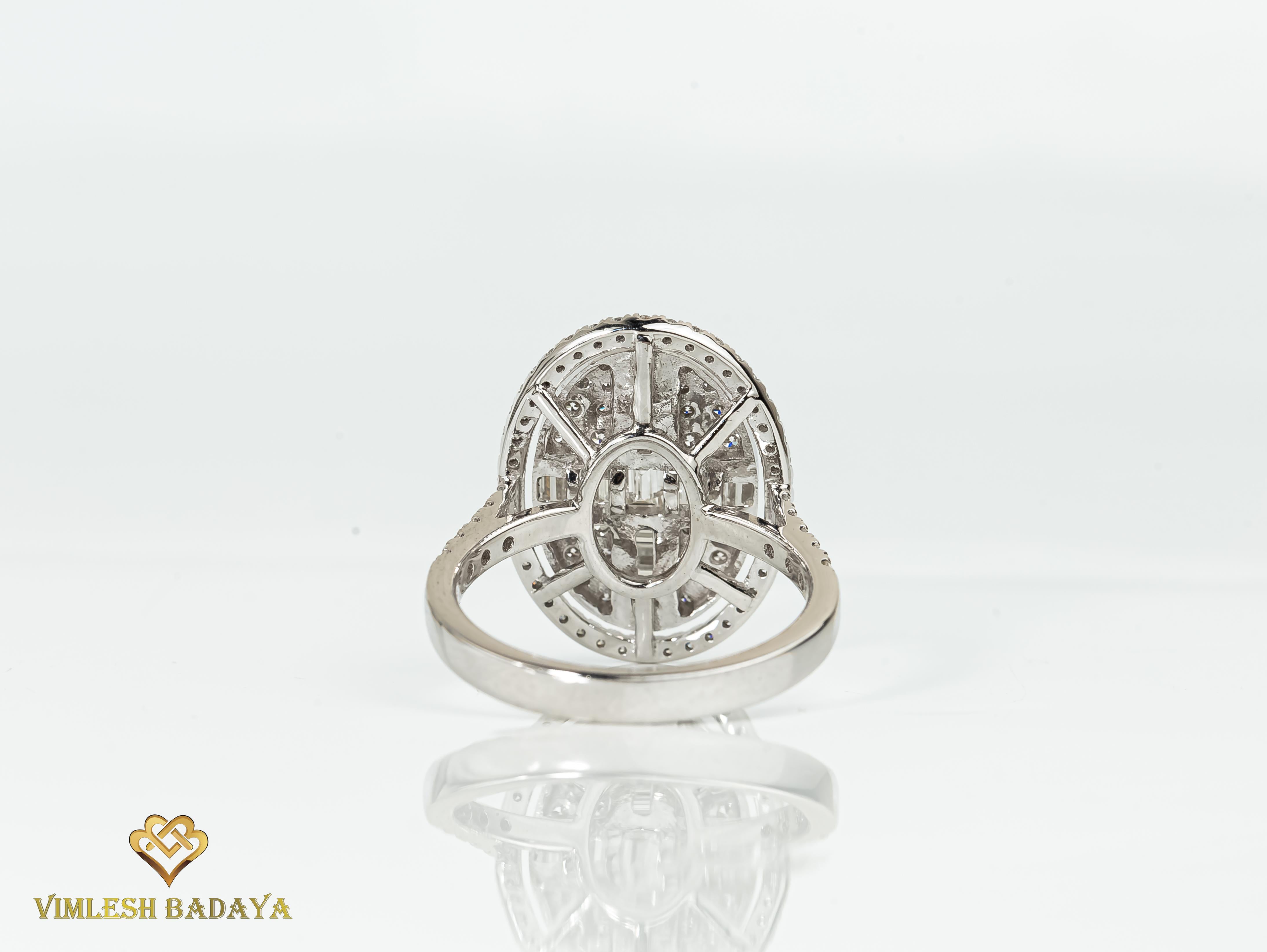 Art Deco Diamond baguette cut ring illusion Setting, 1.6TCW E F VS Diamond Ring In New Condition For Sale In Jaipur, RJ