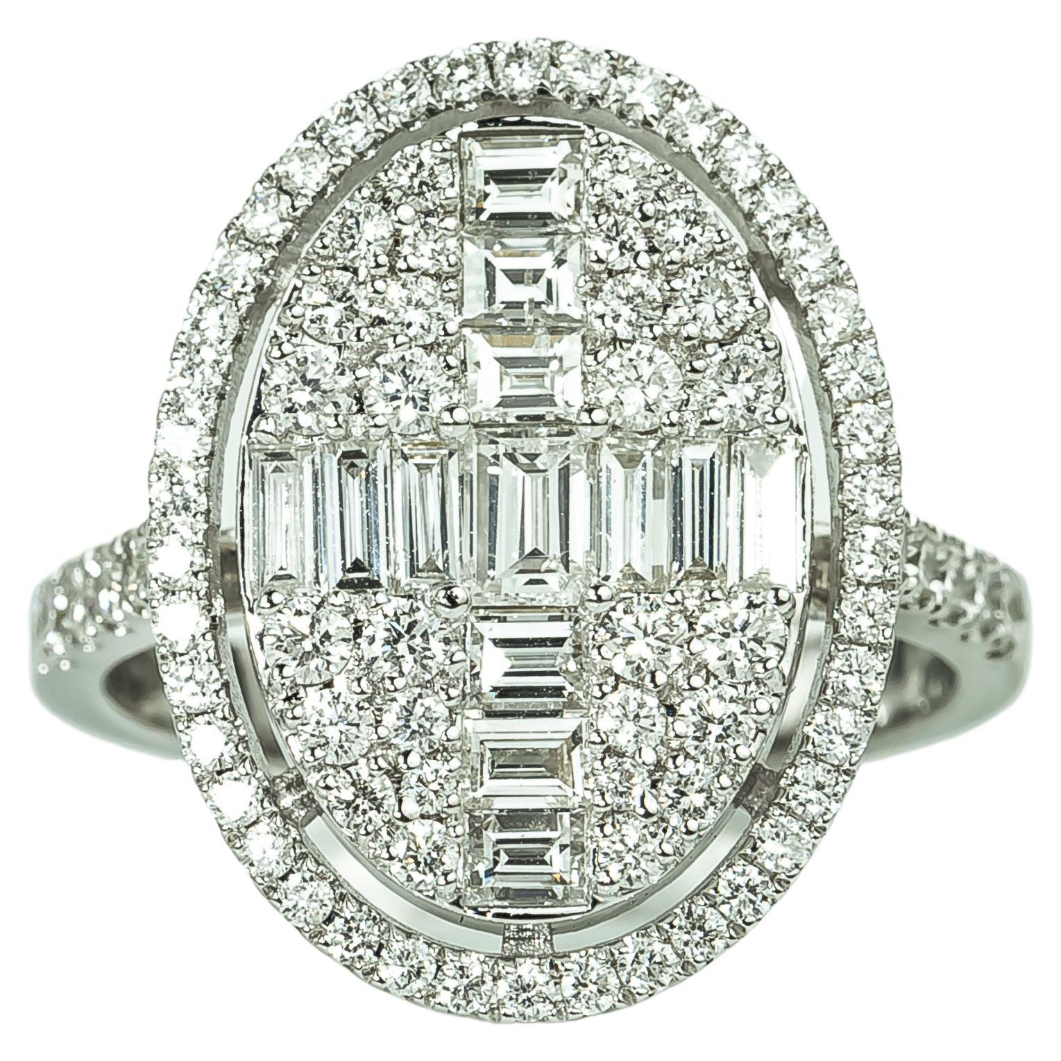 Art Deco Diamond baguette cut ring illusion Setting, 1.6TCW E F VS Diamond Ring For Sale