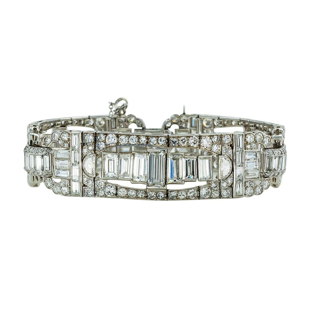 Baguette Cut Art Deco Diamond Baguette Platinum Bracelet