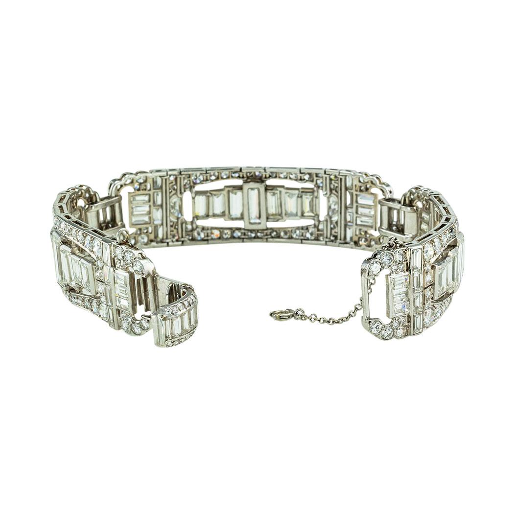 Women's or Men's Art Deco Diamond Baguette Platinum Bracelet