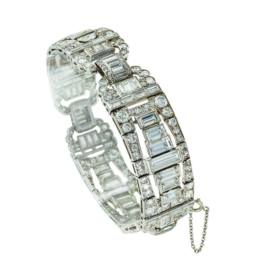Art Deco Diamond Baguette Platinum Bracelet 1