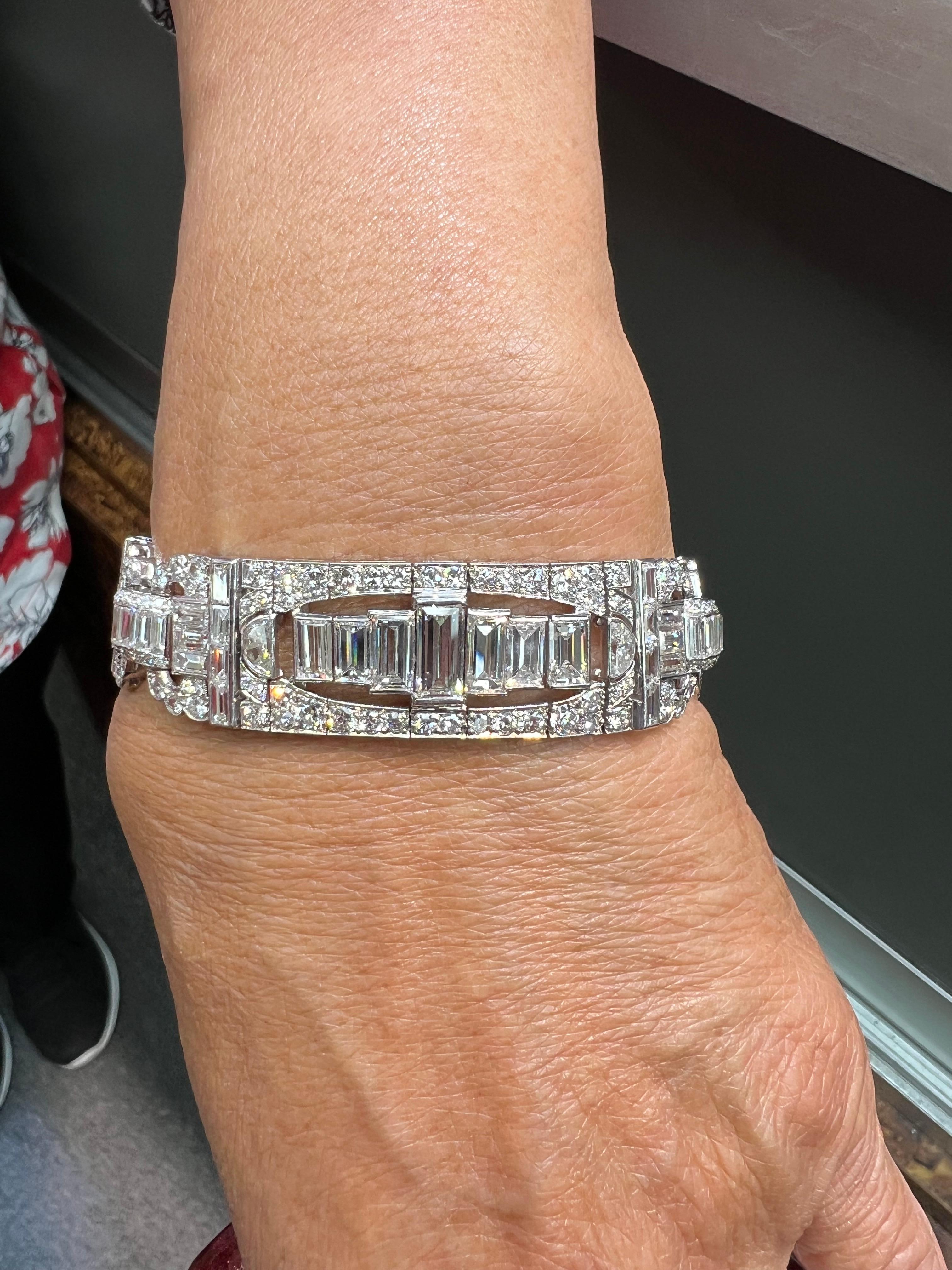 Art Deco Diamond Baguette Platinum Bracelet 2