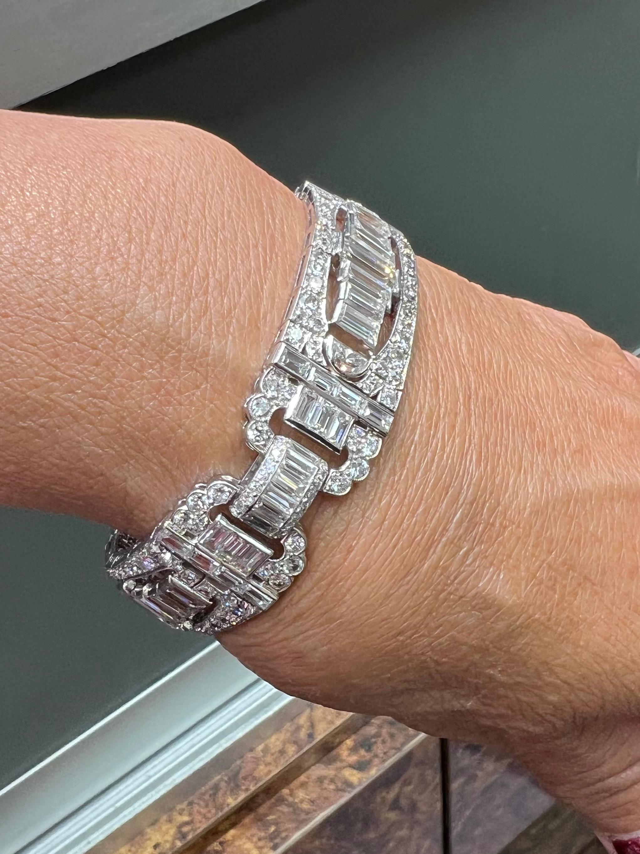 Art Deco Diamond Baguette Platinum Bracelet 3