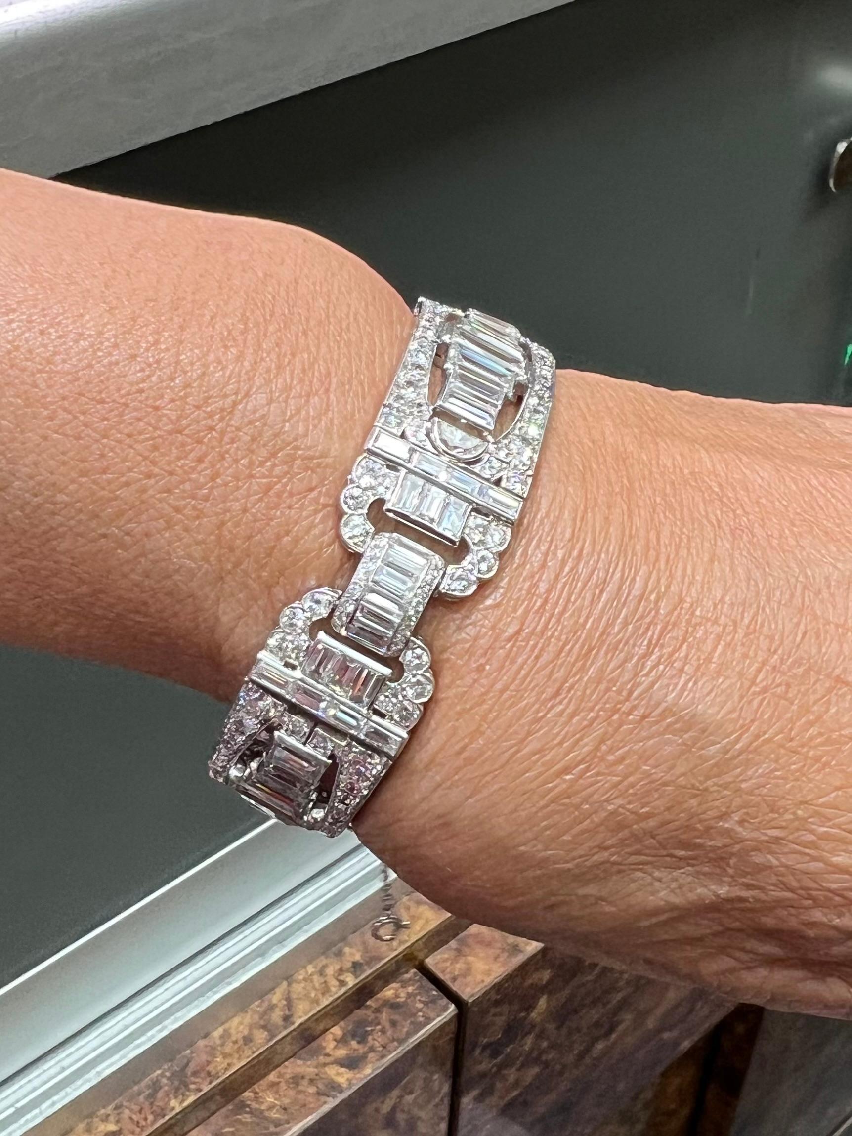 Art Deco Diamond Baguette Platinum Bracelet 4