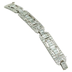 Art Deco Diamond Baguette Platinum Bracelet