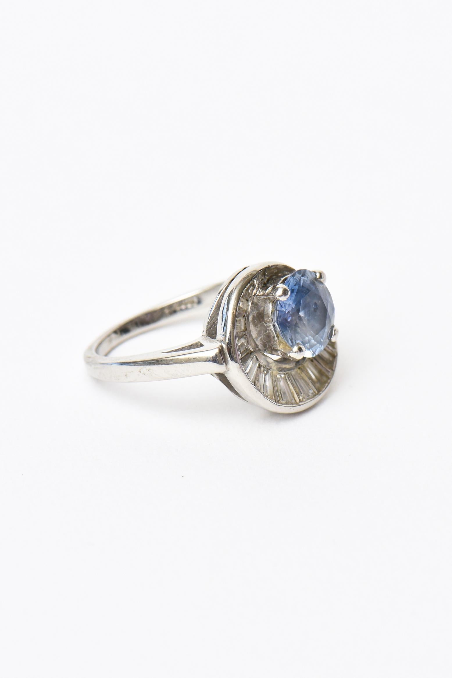 Art Deco Diamond Baguette, Sapphire and Platinum Ring In Good Condition For Sale In North Miami, FL