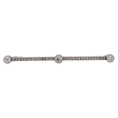 Art Deco Diamond Bar Brooch - 1ct Old European Cut Diamonds - Platinum & 18k