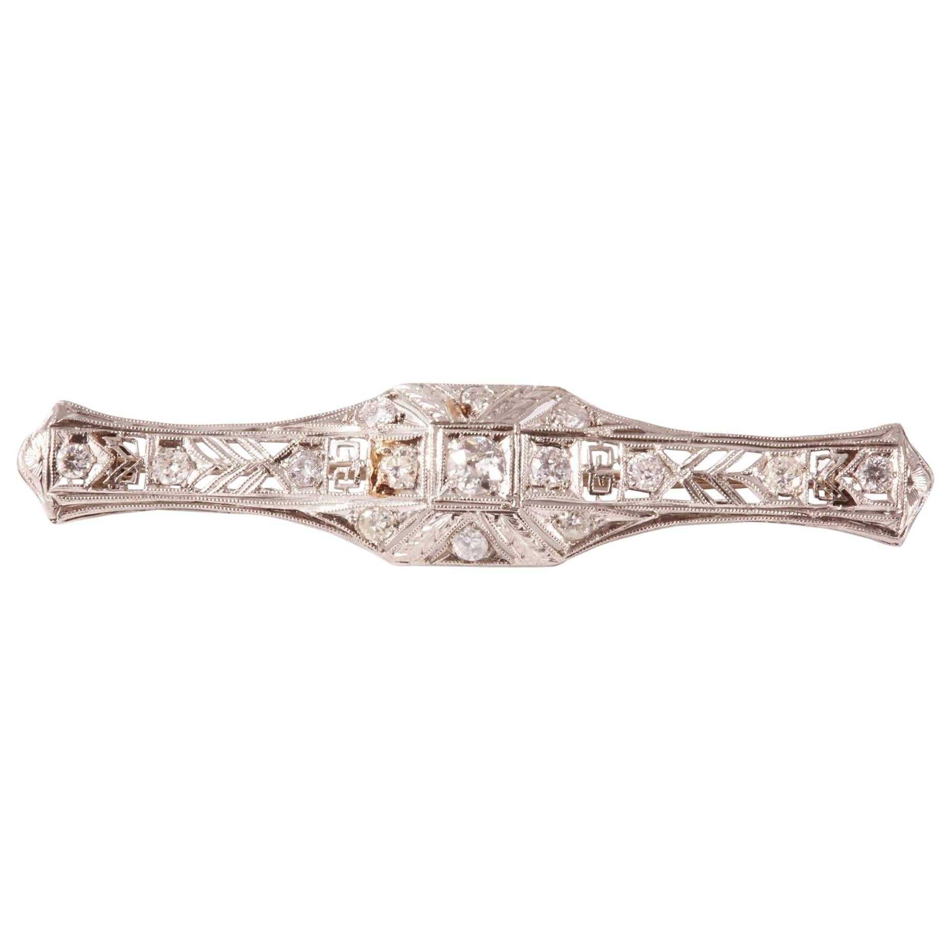 Art Deco Diamond Bar Brooch For Sale