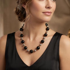 Art Deco Diamond Beaded Necklace in Enamel-Plated Silver and 18K Gold