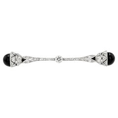 Art Deco Diamond & Black Onyx Platinum Bar Pin