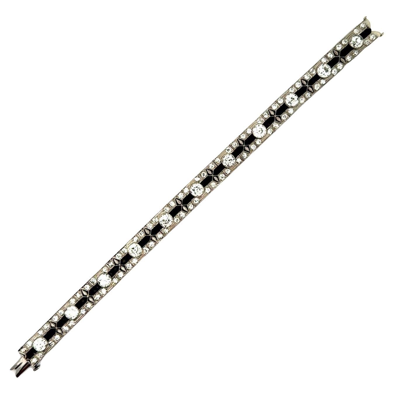 Art Deco Diamond Black-Onyx Platinum Bracelet, Circa 1930