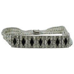 Antique Art Deco Diamond Black Onyx Platinum Pearl Bracelet, circa 1910