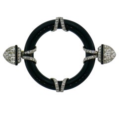 Art Decó Diamante Ónice Negro Platino Alfiler Broche Clip, Década de 1910