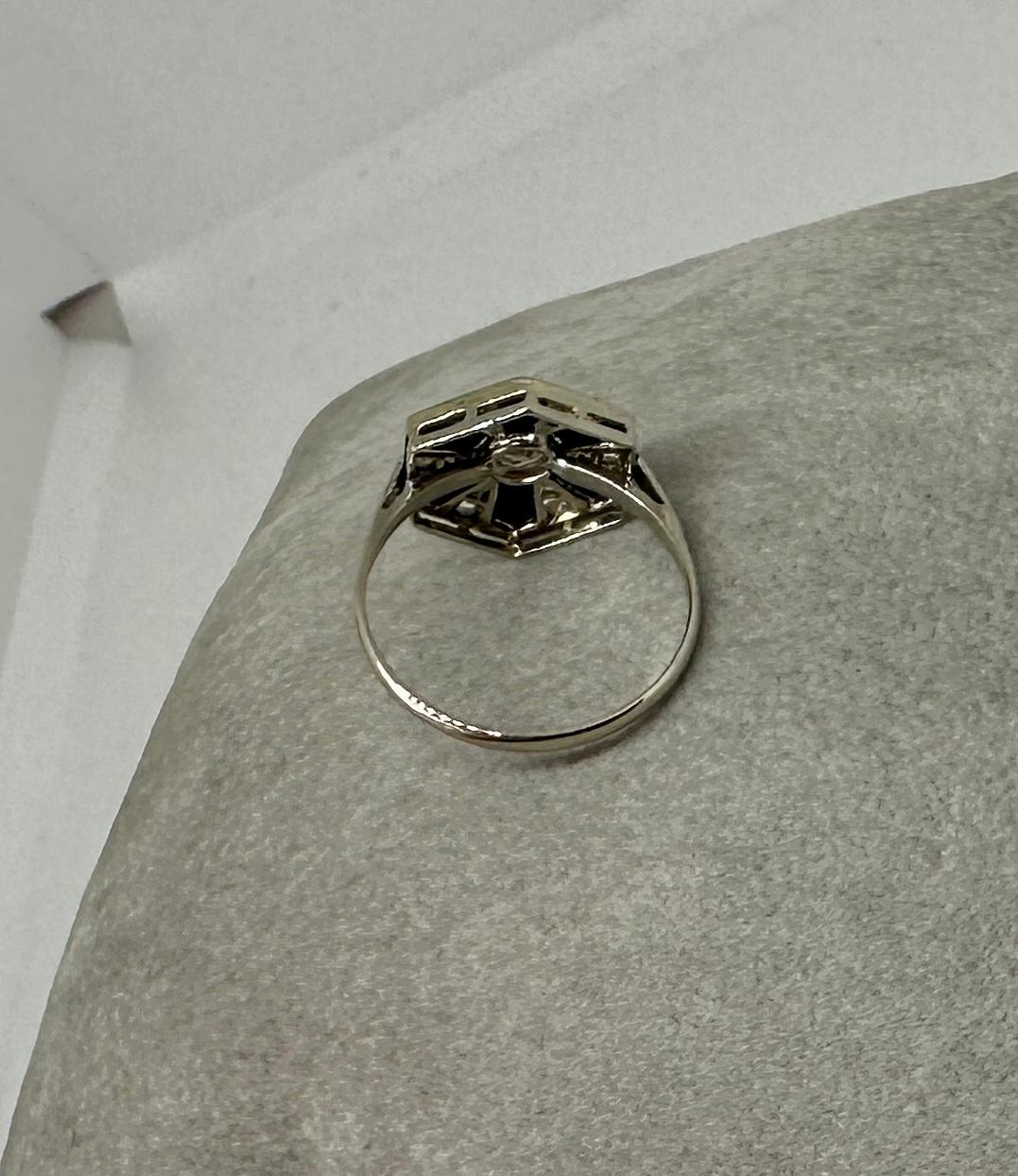 Art Deco Diamond Black Onyx Platinum Ring Old Mine Rose Cut Diamonds Antique 5