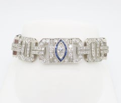 Art Deco Diamond & Blue Sapphire bracelet made in Platinum