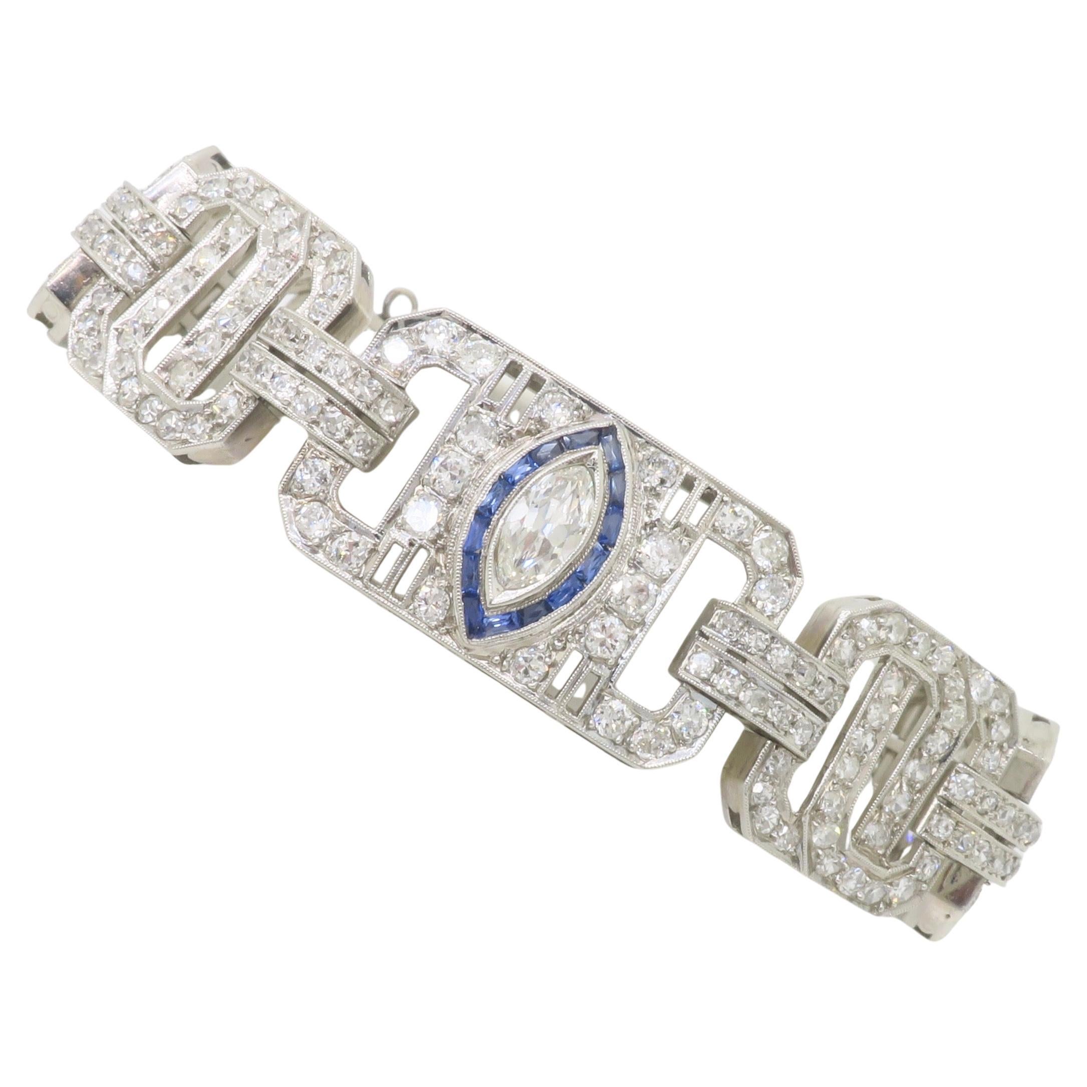 Art Deco Diamond & Blue Sapphire bracelet made in Platinum