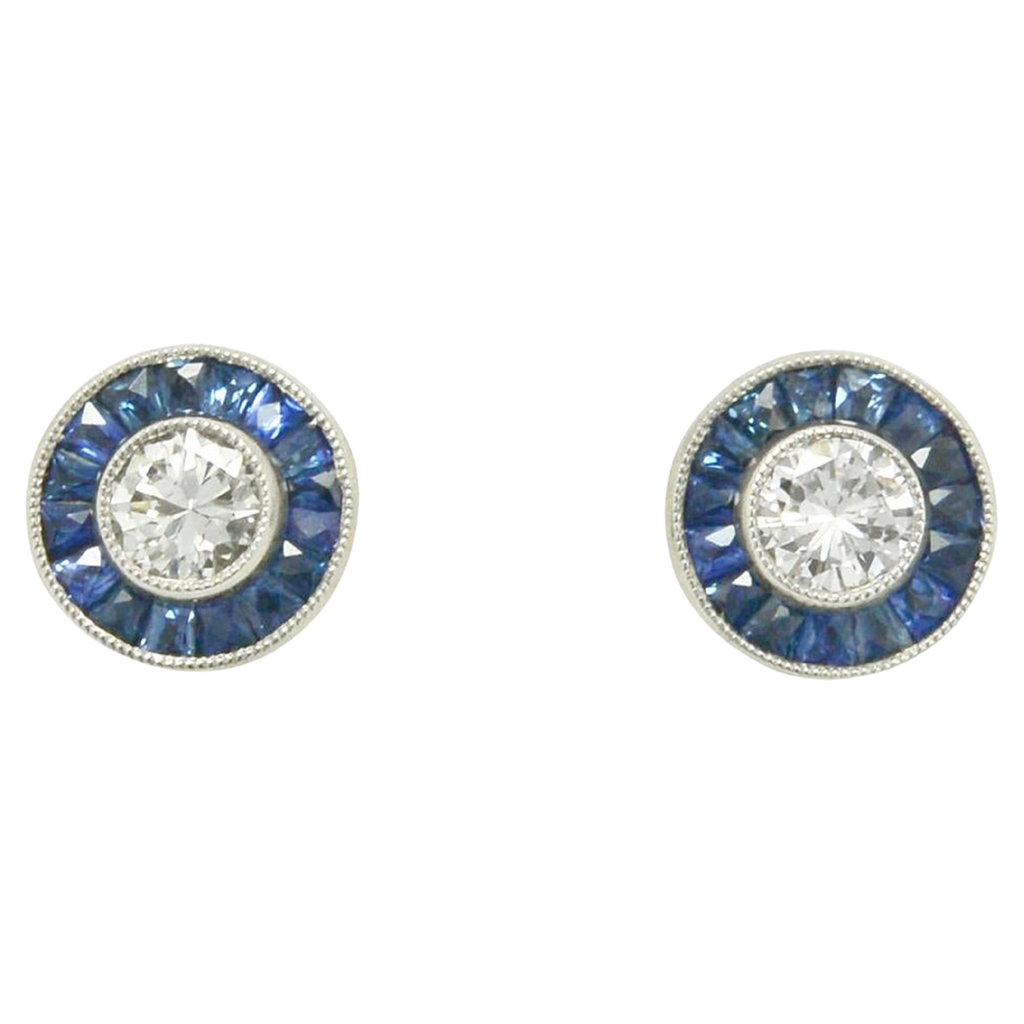 Art Deco Inspired Sapphire Diamond Stud Earrings