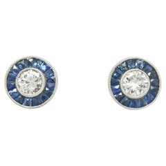 Art Deco Inspired Sapphire Diamond Stud Earrings
