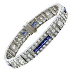 Art Deco Diamond Blue Sapphire Platinum Bracelet Art Deco Diamond Blue Sapphire Platinum Bracelet